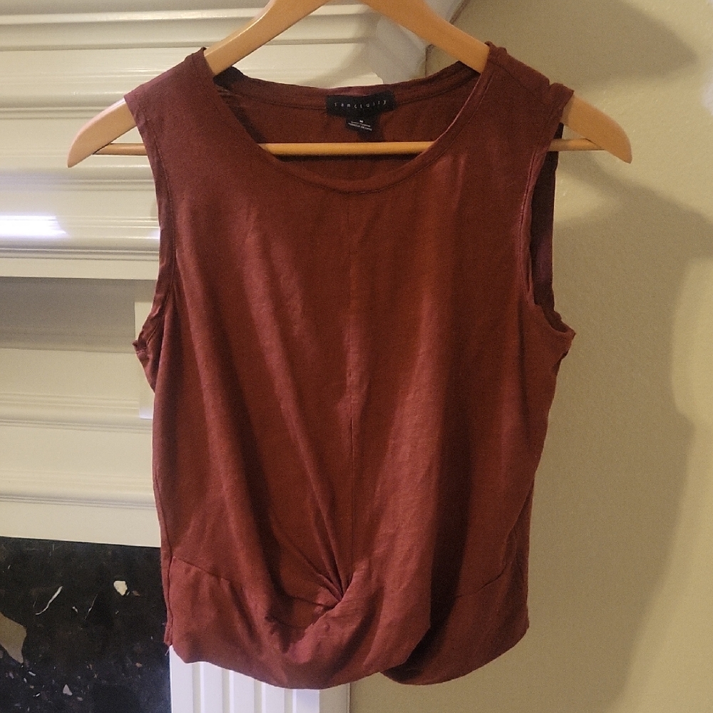 Sanctuary Twisted Cotton Blend Slub Jersey Tank In Wine, Sz M